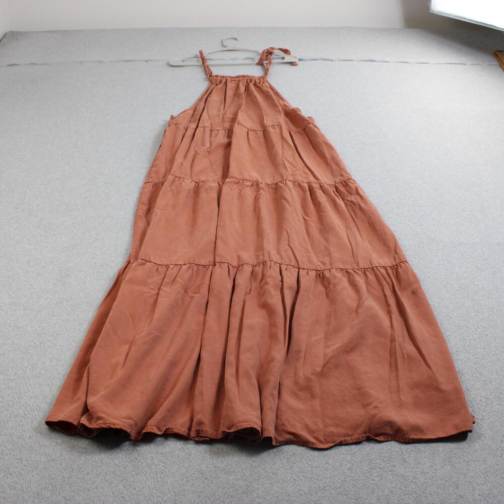 Cloth & Stone Dress Women Large Orange Halter Maxi Tencel Sundress Tiered Boho